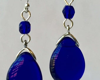 Sterling Silver Cobalt Earrings, Dark Blue Earrings, Blue Earrings, Blue Teardrop Earrings, Blue Teardrop Dangle Earrings,