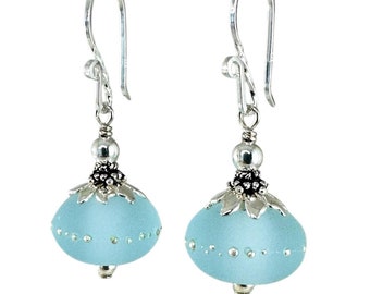 Seafoam Aqua Ocean Beach Lampwork Earrings,Artisan Sea Glass Earrings,Sea Blue Beach Earrings,Lampwork Nautical Jewelry,Seaglass Earrings
