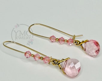 Gold Pink Briolette Earrings,Light Pink Earrings,Mother of the Bride Earrings,Mother of the Groom Earrings,Gif for mom,Pink Kidney Earrings