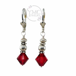 Sterling Silver Premium Crystal Ruby Earrings,Ruby Red Earrings,Mother of Bride Mother of Groom Dangle,Bridesmaid Earrings,Dark Red earrings