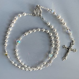 Catholic Bride Pearl Rosary,Five Decade Pearl Rosary,Confirmation Rosary,Wedding Bride Bridal Pearl Rosary,First Communion Rosary,Bride Gift
