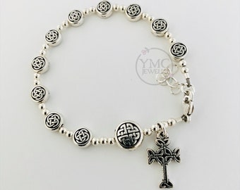 Celtic Rosary Bracelet, Sterling Silver Celtic Rosary Bracelet,  One Decade Rosary Bracelet, Celtic Irish Knot Rosary Bracelet