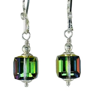 Sterling Silver Austrian Crystal Cube Earrings,Crystal AB Earrings,Crystal Clear Earrings,Crystal Dangle Earrings,Cube Dangle Earrings image 6