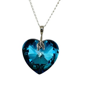 Large-PRESTIGE Crystal Bermuda Blue Heart Pendant Necklace,Gift for Valentine&#39;s Day Mother&#39;s Day,Blue Heart Necklace,Heart Crystal Necklace