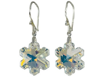 Boucles d’oreilles en cristal de flocon de neige en argent sterling, boucles d’oreilles en flocon de neige, boucles d’oreilles de mariage d’hiver, pendentif en flocon de neige en cristal, boucles d’oreilles en flocon de neige en argent