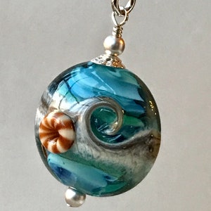 Sterling Silver Ocean Blue Wave Lampwork Necklace, Wave Ocean Lampwork Pendant,Silver Beach Necklace,Bridesmaids Gift Necklace,Beach Wedding
