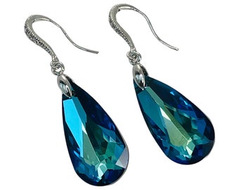 Peacock - Bermuda Blue PRESTIGE Crystal and Sterling Silver Cubic Zirconia Earrings