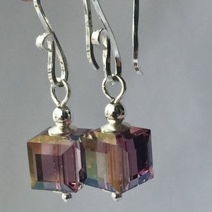 Sterling Silver Austrian Crystal Cube Earrings,Crystal AB Earrings,Crystal Clear Earrings,Crystal Dangle Earrings,Cube Dangle Earrings image 7