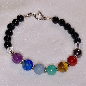 Black Onyx Chakra Bracelet,Gemstone Beaded Bracelet,Spiritual Meditation Zen Buddha Yoga Chakra Jewelry,Seven Chakra Bracelet,Reiki Bracelet