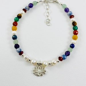 Multicolor Chakra Lotus Bracelet,Gemstone Beaded Bracelet,Healing Bracelet,Spiritual Meditation Zen Buddha Yoga Jewelry,Reiki,Gift for Him