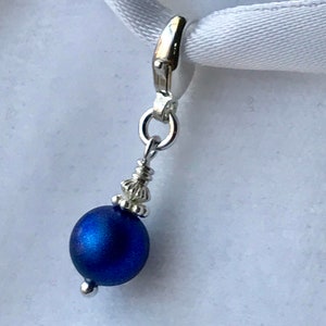 Something Blue Charm,Something Blue Bouquet Charm,Navy Blue European Charm,Something Blue Wedding Bouquet Charm,Silver Pearl Bouquet Charm