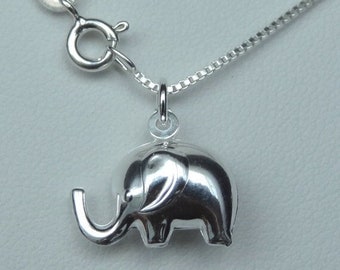 Sterling Silver Tiny Puff  Elephant Charm Necklace,Small Elephant Necklace, Lucky Charm Necklace,Adult and Children's Elephant Jewelry