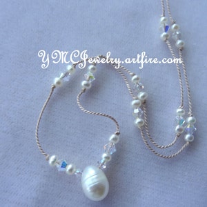 Real Freshwater Pearl Silk Cord Necklace,Freshwater Pearl Drop Necklace,Bridesmaid Cord Necklace,Junior Bridesmaid Gift,Flower Girl Necklace