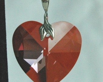 Large PRESTIGE Crystal Red Heart Pendant Necklace,Red Magma Heart Necklace,Red Heart Necklace,Crystal Heart Necklace,Dark Red Heart Necklace