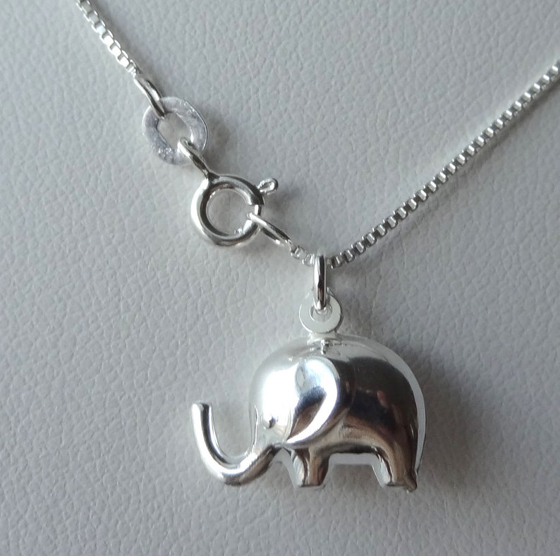 Sterling Silver Tiny Puff Elephant Charm Necklace,Small Elephant Necklace, Lucky Charm Necklace,Adult and Children's Elephant Jewelry image 2