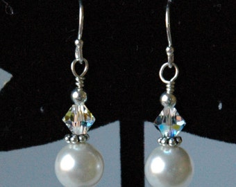 Bride Crystal Pearl Earrings,Bridesmaids Pearl Earrings,Pearl Earrings,Wedding Bridal Pearl Crystal Earrings,Bride Pearl Earrings Dangle