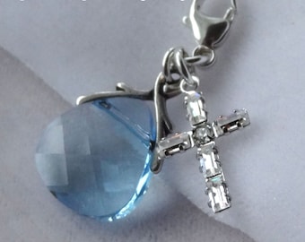 Something Blue Charm, Something Blue Bouquet Charm, Bouquet Charm, Swarovski Crystal Blue Cross Charm, Something Blue Wedding Bouquet Charm