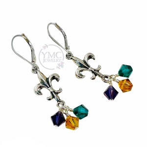 Sterling Fleur de Lis Mardi gras Earrings,Fleur De Lis Jewelry,Fleur De Lis Dangle,Fleur De Lys Earrings,French Flower Earrings Gift For Her