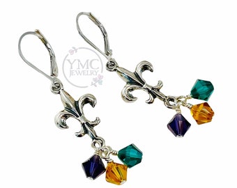 Sterling Fleur de Lis Mardi gras Earrings,Fleur De Lis Jewelry,Fleur De Lis Dangle,Fleur De Lys Earrings,French Flower Earrings Gift For Her