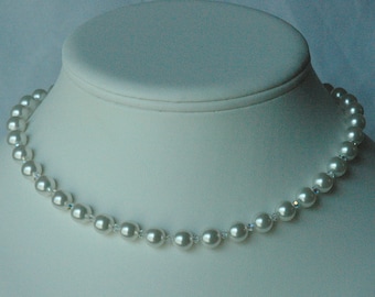 Bride Pearl Crystal Necklace Set Earrings,Bridesmaid Jewelry Set,Bridesmaid Pearl Necklace,Wedding Bridal Pearl Necklace Set,Pearl Choker