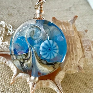 Sterling Silver Ocean Blue Wave Lampwork Necklace, Wave Ocean Lampwork Pendant,Silver Beach Necklace,Bridesmaids Gift Necklace,Beach Wedding