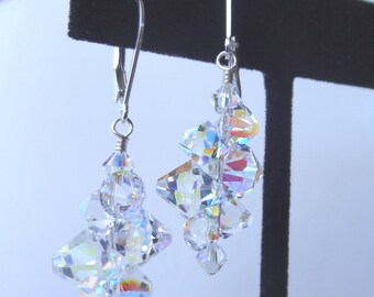 Bridal Wedding Crystal Rock Bicone Earrings,Bridesmaids Earrings,Bride Crystal Earrings,Bridal Crystal Dangle,Mother of Bride Groom Earrings