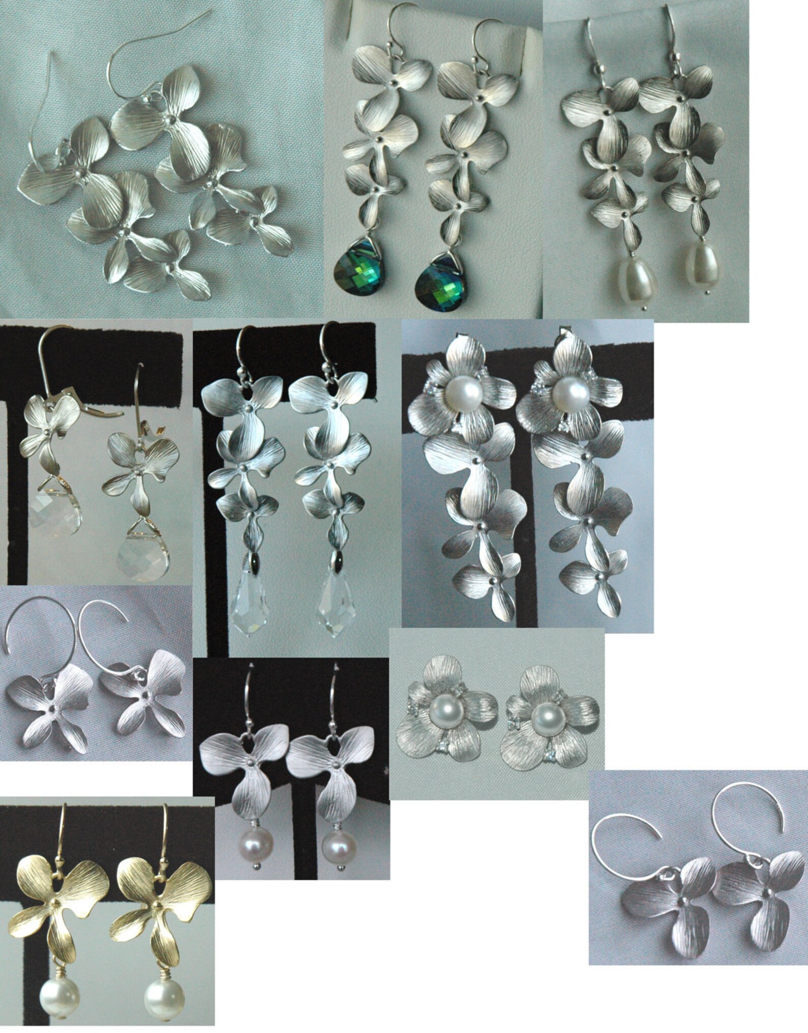 Sterling Silver Simple Triple Orchid Flower Earrings Necklace Set