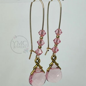 Gold Pink Briolette Earrings,Light Pink Earrings,Mother of the Bride Earrings,Mother of the Groom Earrings,Gif for mom,Pink Kidney Earrings image 3