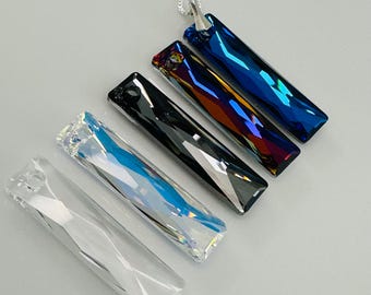 Crystal Bermuda Blue Baguette Pendant Necklace,Crystal Geometry Jewelry,Sterling Baguette Crystal Pendant,Column Rectangle Crystal Necklace