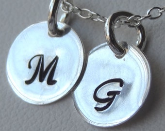 Hand Stamped Sterling Silver Disc Charm, Custom engraved initial charm, Monogrammed Initial Charm, Monogram Personalized Charm