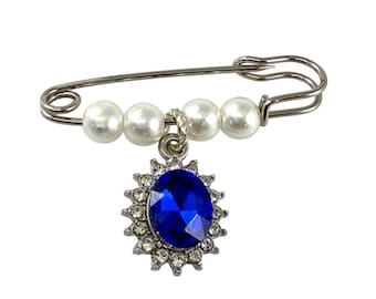 Safety Pearl Something Blue Safety Pin Brooch To Use Attach To Wedding Bouquet,Safety Groom Pin,Gift for Bride Groom Bouquet Pin