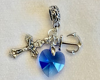 Faith Hope Charity-Cross Anchor Heart Charm,Something Blue Bouquet Charm,Wedding BouquetCharm,Religious Bouquet Charm,Catholic Bouquet Charm