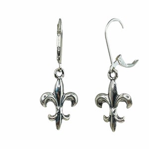 Fleur de Lis Earrings,Sterling Silver Fleur de Lis Earrings,Fleur De Lis Jewelry,Fleur De Lis Dangle,French Flower Earrings Gift For Her