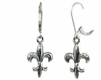 Fleur de Lis Earrings,Sterling Silver Fleur de Lis Earrings,Fleur De Lis Jewelry,Fleur De Lis Dangle,French Flower Earrings Gift For Her