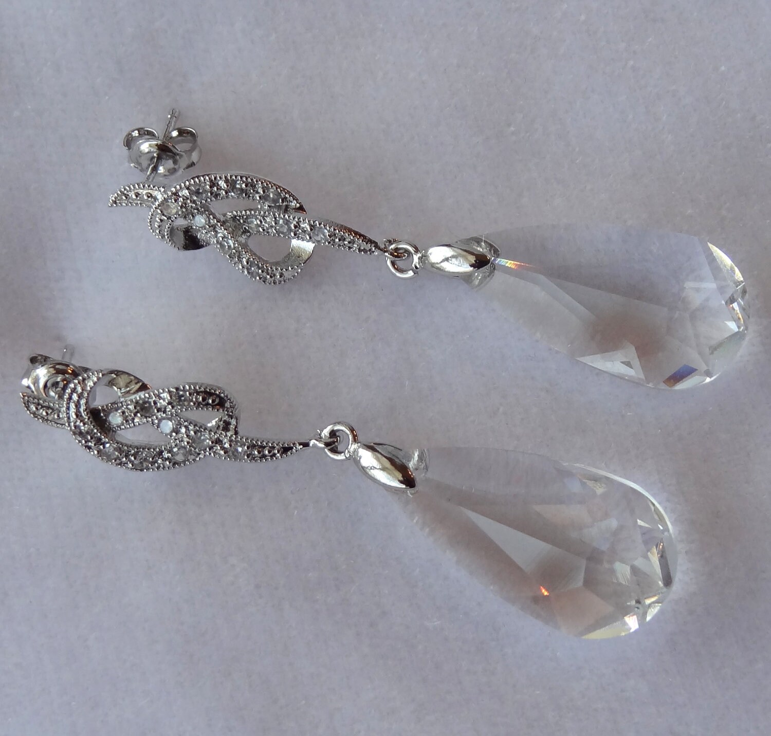 Cubic Zirconia Knot Swarovski Crystal Drop Post Stud Dangle Etsy