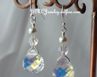 Bride Crystal Briolette Pearl Earrings,Bridesmaids Git Set Earrings,Bridesmaid Pearl Earrings,Wedding Bridal,Mother of Bride Groom Earrings