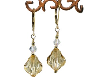 Gold Champagne Earrings,Gold Bride Earrings,Gold Crystal Earrings,Baroque Gold Crystal Earrings,Bridal Wedding Jewelry,Victorian Style Dangl