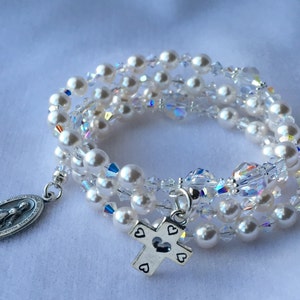 Catholic Bride Pearl Rosary Bracelet,Wedding Pearl Rosary Bracelet,Five Decade Rosary Bracelet,Bridal Pearl Bracelet,Confirmation Bracelet