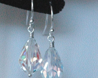 Crystal Teardrop Dangle Silver Earrings,Bridesmaids Earrings,Wedding Bride Bridal Earrings,Teardrop Crystal Earring,Earrings for Bride Her