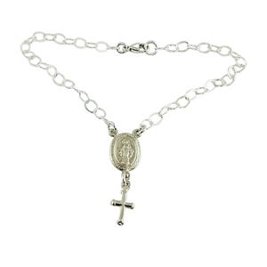 Sterling Silver Rosary Bracelet,Chain Rosary Bracelet,One Decade Rosary Bracelets,Catholic Rosary,Virgin Mary Medal Bracelet,Cross Bracelet