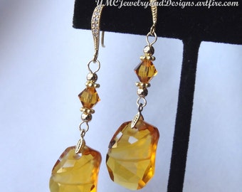 Gold Cubic Zirconia Topaz Earrings, Wedding, Bridesmaids Earrings, Mother of the Bride, Mother of the Groom, November Birthstone Earrings
