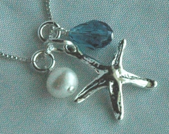 Collier de plage en argent sterling Starfish, collier cadeau de demoiselle d’honneur, plage de mariage, collier nautique, collier d’étoile de mer Bijoux