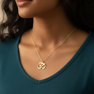 Gold Ohm Pendant Necklace, Minimalist  Yoga Jewelry  Sterling Silver Zen Spirit
