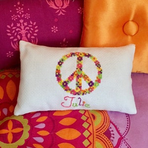 Flower Peace Sign Cross Stitch PDF PATTERN ONLY | Doll Pillow | American Girl Julie 1970s Inspired
