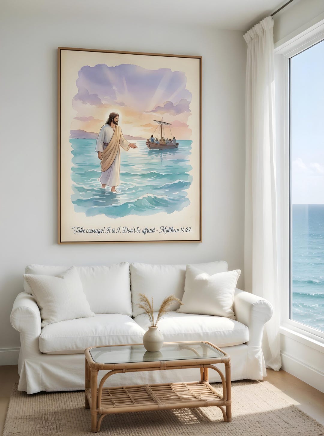 Jesus Walking on Water Watercolor Print, Matthew 14:27 Bible Verse Wall ...