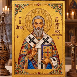 Icoon van Sint Augustinus van Canterbury Wood, Engelse aartsbisschop, katholieke heilige
