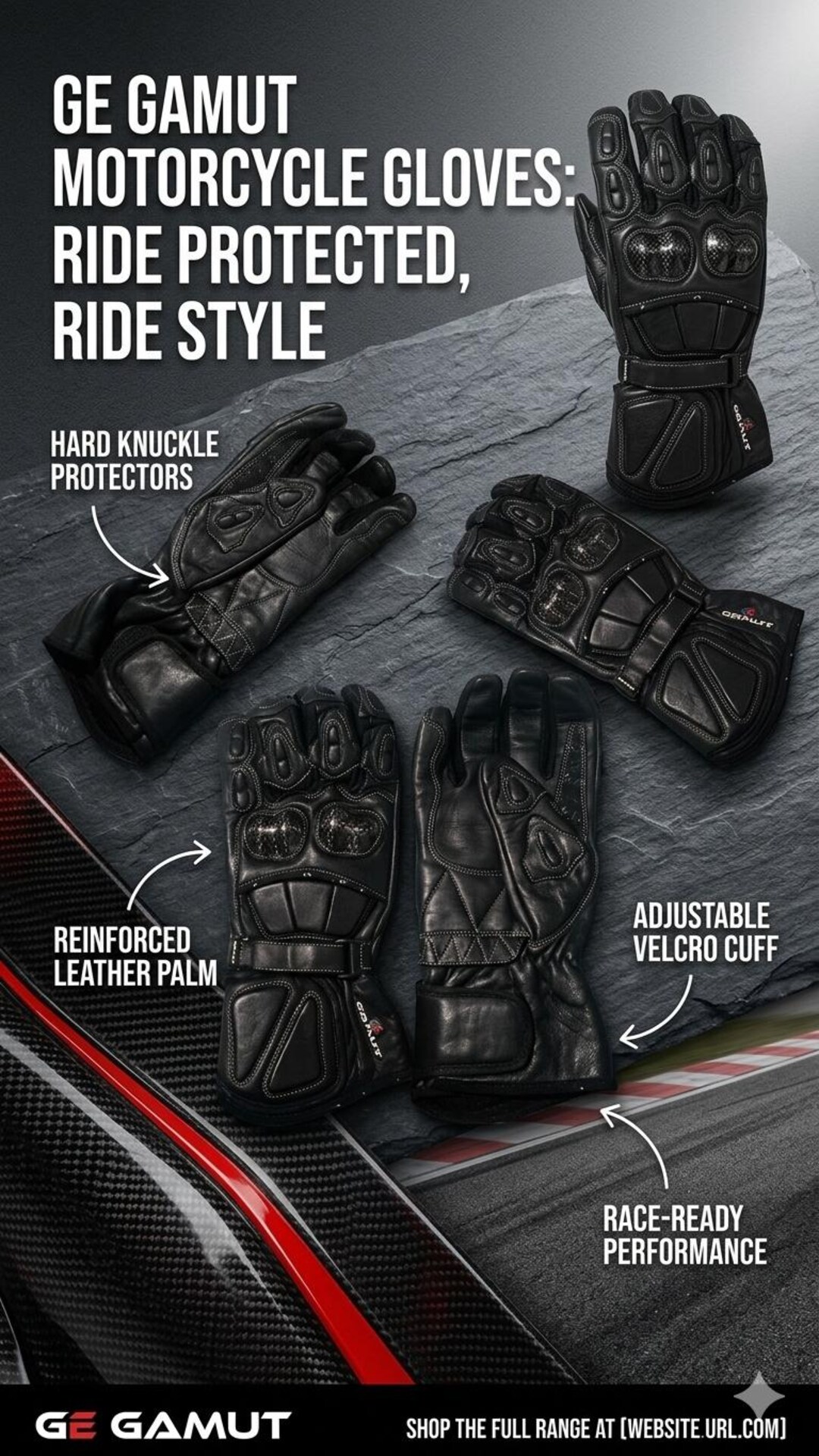 GE Gamut Leather Motorcycle Gloves - Professional Racing Gear With Hard ...