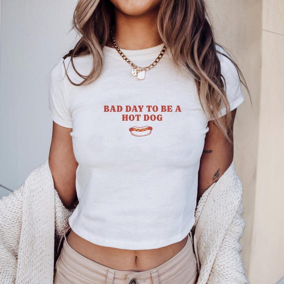 Bad Day to Be a Hot Dog Baby Tee, Fourth of July Shirt, Trendy Summer Graphic Tee, USA Party Shirt, Y2k Style 90s Baby Tee, 4th of July Tee