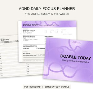 ADHD Daily Focus Planner Printable | Doable Today | Digital Download | Simple Productivity Sheet | Overwhelm Support | ADHD planner