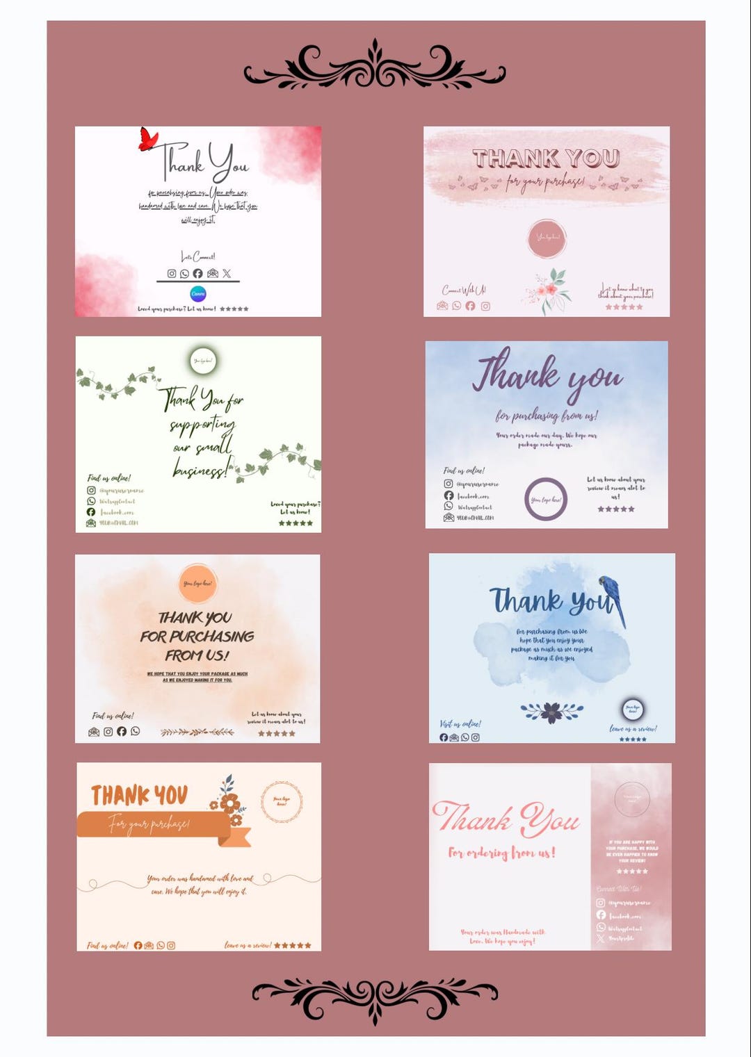 Floral Thank You Cards for Small Business | Editable Canva Template ...